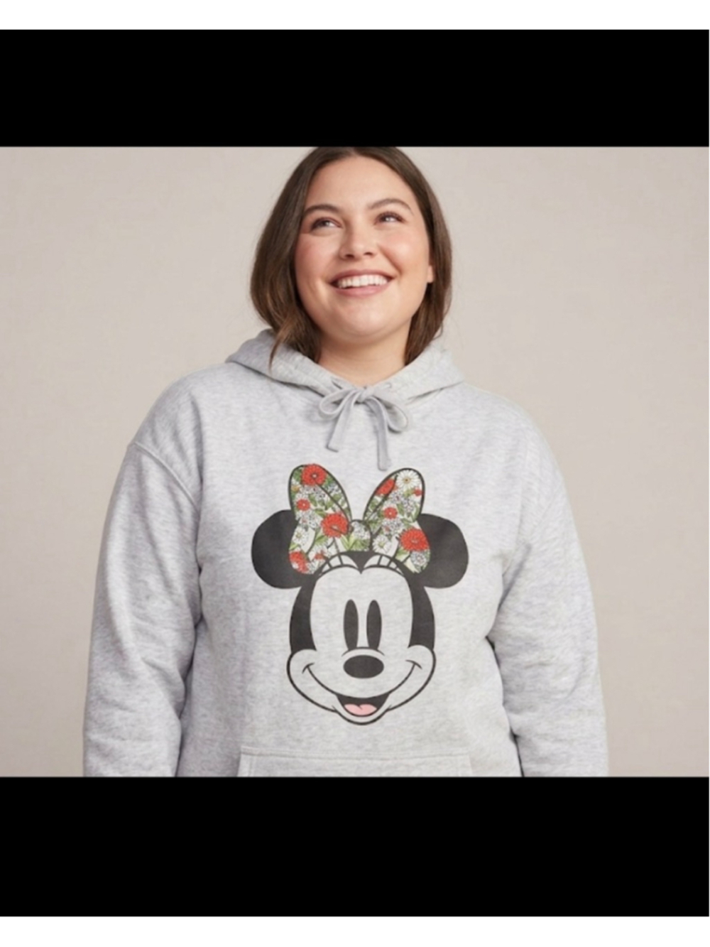 Disney Minnie Mouse Floral Embroidered Hoodie Grey Size XL